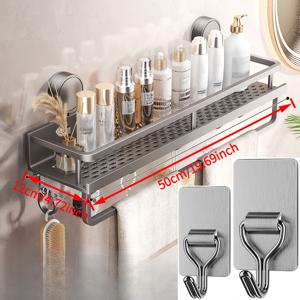 TEMU 1개 고강도 공간절약형 욕실 선반 | 흡착식 설치, 드릴링 필요 없음, 후크가 있는 수건걸이, 다기능 수납 선반, 샤워실 및 화장실 벽/타일용