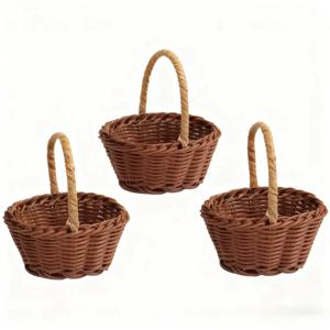 TEMU 3개 미니 직조 바구니 - 소박한 플라스틱 라탄 스타일 장식 수납 바구니 (손잡이 포함), 다양한 스타일 오픈 디자인, 결혼식, 파티 및 홈 데코에 적합, 이벤트 선물 바구니, 내구성 있는 직조 질감, 수납 바구니, 파티 장식