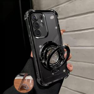 TEMU 폰 케이스: 럭셔리 전기도금 패션 투명 폰 케이스, 접이식 스탠드 내장, 내장형 4개 에어백 보호 소프트 커버 [낙하 방지 충격 방지], 고품질 내구성, 남녀공용 스타일리시 디자인, 삼성 갤럭시 S25 S24 S23 - 울트라 FE 엣지 플러스, 노트 20 10+용