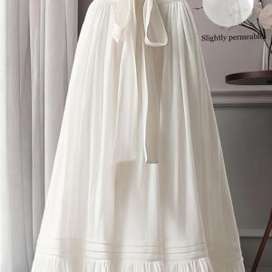 TEMU 여성 봄/여름 신상 우아한 디자인 빅 레이어링 플로잉 드레이프 미디 스커트 요정 롱 스커트