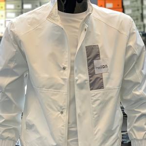 TEMU 가을 겨울 캐주얼 화이트 스탠드업 칼라 슬림핏 자켓 남성용, 한국 스타일 트렌디 인플루언서 보이 스포티 , 워크웨어 자켓