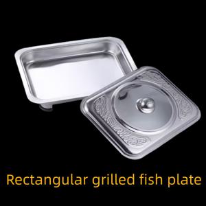 TEMU 새로운 스테인리스 스틸 직사각형 그릴 생선 접시 (뚜껑 포함), 가정용 서빙 접시, 호텔 레스토랑용, 분리형 야외 바베큐 접시 (네 개의 다리), 휴대 간편한 요리용 접시