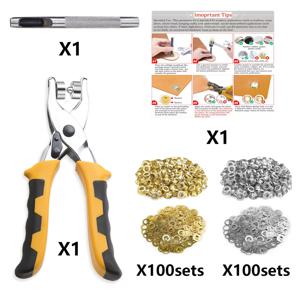 TEMU 주얼리 제작용 메탈 아일렛 공구 키트 - 그로밋 세팅 플라이어, 홀 펀처, 200/400세트 2가지 혼합 색상 1/4인치(내경 6mm) 그로밋 및 와셔, 가죽공예, 벨트, 신발 및 가방용 휴대용 수공구