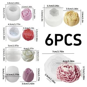 TEMU 6개 DIY 꽃 캔들/레진/석고 몰드 세트 - 미끄럼 방지 꽃 몰드 (모란, 장미, 하트, 꽃봉오리 디자인) | 수제 부케 만들기 키트, 웨딩 데코, 발렌타인데이/어버이날/크리스마스 선물, 홈 데코 실리콘 몰드