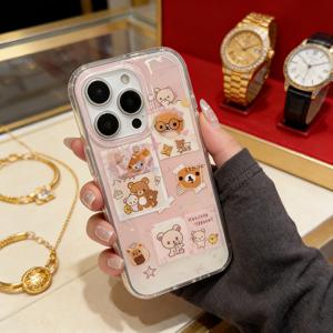 TEMU 휴대폰 케이스 - 아이폰 17/17 Pro/17 Air/16/15/14/13/12/11 Pro Max/Plus/X에 적합한 그라데이션 핑크 투명 패션 보호 케이스, 귀여운 곰돌이 스티커와 투명한 낙하 방지 기능이 있는 고급스럽고 귀여운 곰돌이 디자인