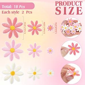 TEMU 18개 컬러풀 자수 데이지 아이언온 & 바느질 패치 어플리케 - 3가지 사이즈 귀여운 소형 중형 데이지, 가방, 모자, 백팩, 신발, 티셔츠용 - DIY 의류 액세서리 (베이지, 연분홍, 분홍)