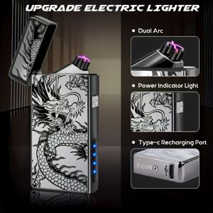 TEMU 패션 고급 멀티 옵션 드래곤, 호랑이, 늑대 맞춤형 패턴 디자인 전기 라이터 방풍 플레임리스 USB MINI 충전식 플라즈마 아크 라이터, 캠핑, 하이킹, 야외 활동 주방 양초 점화에 적합