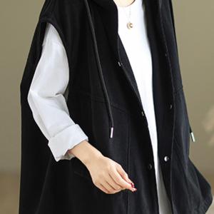 TEMU 스프링 신상 대형 사이즈 문학 후드 루즈 재킷 웨이스트코트 작업복 조끼 탑