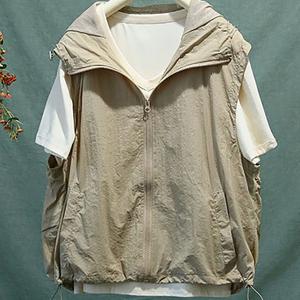 TEMU 여성용 여름 후드 조끼 루즈핏 경량 민소매 집업 점퍼 캐주얼 데일리 솔리드 심플 코트 원단이 편안하고