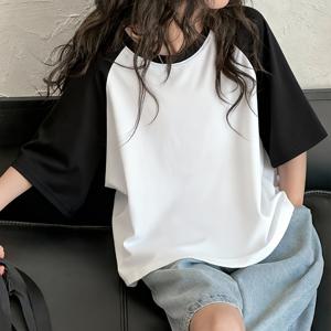 TEMU 2025년 신상 여아용 라글런 소매 반팔 티셔츠