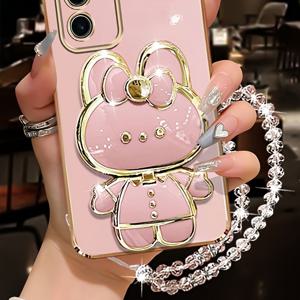 TEMU 귀여운 토끼 메이크업 거울 접착식 폰 스탠드, 다양한 휴대폰 호환, 토끼 폰 케이스 데스크탑 스탠드, 홀로우 레이지 스탠드