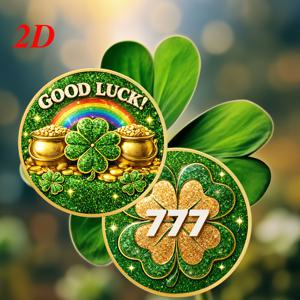 TEMU 2D 행운의 클로버 777 코인, 반짝이는 무지개빛 효과와 행운의 상징, 좋은 행운과 부를 상징, 문구로 축복과 행운을 전달, 전통적인 행운의 상징, 생생한 색상과 정교한 디테일로 가득