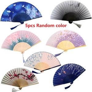 TEMU 여성용 결혼식, 파티, 댄스 장식용 대나무 손 부채 5개 팩 (랜덤 색상) - 가벼운 접이식 레트로 술 장식 부채, 속이 빈 술 장식, 선물용 대나무 부채, 벽걸이용 및 휴대용 쿨링용