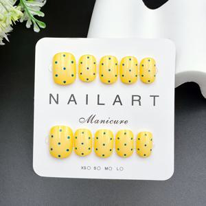 TEMU 수제 봄/여름 노란색 물방울 무늬 짧은 착용 가능한 네일 피스 10개입, 고양이 눈 효과, 고급스럽고 피부톤 개선 여성용 프레스온 인조 네일, 젤리 접착제 1개, 네일 제거 스틱 1개, 광택 스트립 1개 포함, 파티에 적합