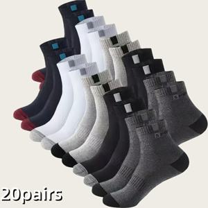 TEMU 통기성이 뛰어난 남성용 스포츠 양말 20켤레 (10켤레 / 5켤레), 패션 레터링 프린트 고탄력 아웃도어 러닝 양말