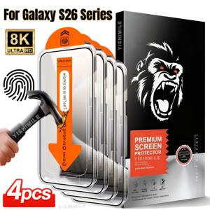 TEMU 4개입 먼지 없는 HD 강화 유리 액정 보호 필름, 삼성 갤럭시 S22 5G/S22+ 5G/S23/S23+/S24/S25/S26/Plus/Ultra/S25 Edge/S25 FE 시리즈에 적합, 부드러운 모서리, 반사 방지, 파손 방지, 스크래치 방지 유리, 케이스 호환