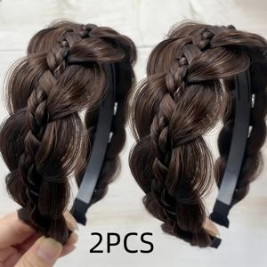 TEMU 2개입 피쉬본 브레이드 가발 헤어밴드 여성용 하이스컬 헤드기어 에어뱅 헤어핀 신상 템퍼먼트 브레이드 헤어밴드