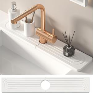 TEMU 주방 싱크대용 스톤 매트 2개 세트, 사포 포함, 속건성 규조토 싱크대 튀김 가드, 스톤 건조 싱크대 보호대, 배수구가 있는 미끄럼 방지 흡수성 스톤 트레이, 주방 욕실 카운터용 23.6인치