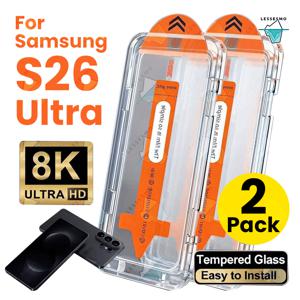 TEMU 삼성 S26 울트라용 간편 설치 키트 화면 보호필름 [2개입] 원풀 설치 강화유리 [지문 잠금 해제 지원] 파손 및 스크래치 방지 무지 먼지 없음 9H 경도 부드러운 터치감 뛰어난 게임 경험 섬センシ티브한 반응감 블랙 테두리 새해 선물