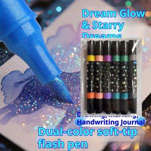 TEMU 12색 양면 글리터 펜, 빠른 건조 젤 잉크 - 뾰족한 팁부터 베이스까지 디자인, 스크랩북킹, 카드 만들기, 저널링에 적합. 24색 양면 드로잉 펜 - 글리터 마커 세트, S급 및 미술 용품을 위해 특별히 설계됨