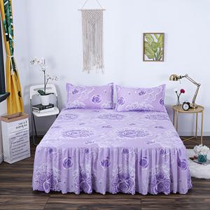 TEMU 베드 스커트 (베개 커버 미포함) 편안하고 부드러운 피부 친화적인 보라색 빨간색 장미 프린트 베드 스커트 이중 레이어 러플 침대 커버 방진 사계절 싱글 더블 침실 게스트룸 크리스마스 선물