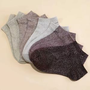 TEMU 남녀 공용 패션 커피 컬러 트렌디 골드 & 실버 반짝이 숏 미끄럼 방지 통기성 내마모성 숨쉬는 인비저블 양말 5켤레