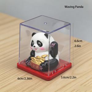 TEMU 햇빛 아래 손 흔드는 판다 미니 조각상 - 부를 위한 고개 끄덕임. 손 흔드는 판다 - 먼지 커버 포함