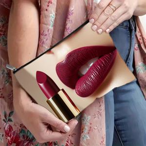 TEMU 1개, 립스틱과 입술 프린트 패턴 가볍고 접이식 지퍼 메이크업 파우치, 세탁기 사용 가능, 휴대용 수납 | 우아한 액세서리 | 지퍼 잠금, 소형 화장품 파우치