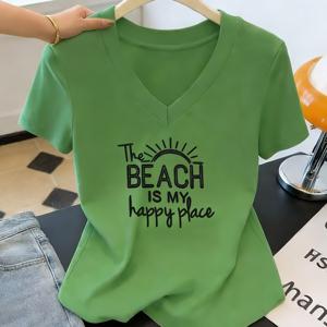 TEMU 여성 캐주얼 드레싱에 이상적인 편안한 소재로 제작된, 캐주얼 복장과 휴가에 완벽한 다재다능하고 스타일리시한 V넥 티셔츠