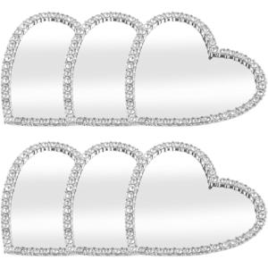 TEMU 하트 모양 라인스톤 휴대폰 케이스 거울 3개 세트, 접착식 뒷면 - 휴대용 거울 커버, 여아용, 스마트폰, 태블릿, 카메라용 즉각적인 화려함, 여행용 장식 액세서리