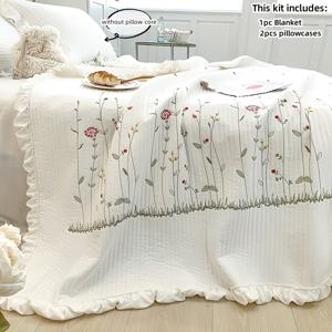 TEMU 퀸 사이즈 침대용 플라워 퀼트 3개 세트 | 블루 침대 커버, 부드러운 여름용 경량 이불, 모던 스타일 코인 패턴 커버, 사계절용, 폴리에스터, 세탁기 사용 가능