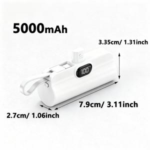 TEMU 아이폰 17/16/15 USB-C 소형 보조 배터리 휴대용 충전기, 5,000mAh 배터리 팩, 아이폰 15/16/16/17 Plus/17 Pro/17 Pro Max, 삼성 갤럭시 S25/S24/S23 호환