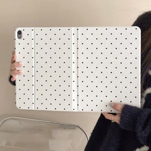 TEMU 아이패드 11세대, 프로 2025 신형 모델용 화이트 폴카 도트 북형 태블릿 케이스, 귀여운 10세대 에어 7/6 휘어짐 방지 11인치 여아용 태블릿 커버