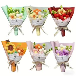 TEMU 수제 미니 크로셰 부케 6개 세트 - 웨딩 센터피스, 선물, 생일 파티 장식, 봄 테이블 세팅, 크로셰 꽃 & 데스크탑 장식에 적합한 리얼리스틱 미니어처 꽃다발