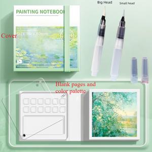 TEMU 2-In-1 미니 컬러 팔레트 (수채화 브러쉬 2개 포함), 휴대용 창의적인 스케치북에 적합, 색료 없음