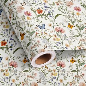 TEMU 1롤 야생화 포장지 롤 - 여성 남성용 봄 나비 빈티지 플로럴 프린트 선물 포장지, 여름 어버이날 부활절 생일 선물용, 총 28.5제곱피트
