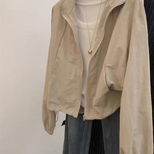 TEMU 여성 패션 캐주얼 라펠 숏 카키색 야외 출퇴근용 경량 재킷, 니안니안