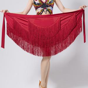 TEMU 솔리드 컬러 태슬 트림 힙 랩 스커트, 스트레치 비대칭 밑단 라틴 탱고 발레 댄스 볼룸 스커트, 여성용 액티브웨어