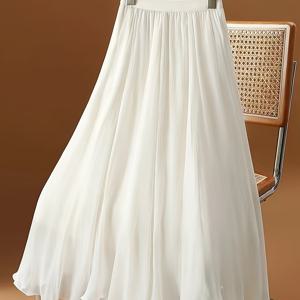 TEMU 고급스럽고 우아한 불규칙한 플로우라이트 시폰 스커트, 여성용 신상 여름 요정 A라인 롱 스커트