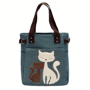 TEMU 귀여운 고양이 캔버스 가방, 여성용 한국 스타일 핸드백, 간편하고 스타일리시한 숄더백