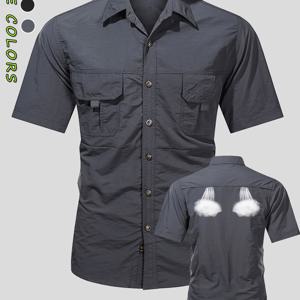 TEMU 남성용 경량 빠른 건조 반팔 셔츠, 대형 포켓 - 통기성 나일론, 캐주얼 여름 야외복, 다양한 색상으로 제공, 야외 캐주얼 착용|칼라 반팔|경량 원단