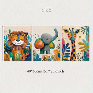 TEMU 3pcs 프레임리스 아르 데코 동물 캔버스 월 아트 세트, 모던, 사자, 코끼리, 기린 프린트, 세로 방향, 실내 정글 테마, 프레임리스 포스터 포함, 홈 오피스, 거실, 침실용