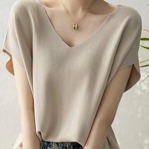 TEMU 여름 신상 솔리드 컬러 소프트 반팔 여성 티셔츠