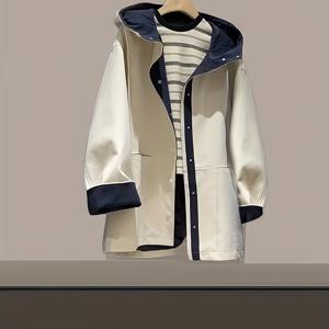 TEMU 여성용 한국 스타일 하이엔드 센스 트렌치 코트 봄/가을 신상 스몰 사이즈 후드 캐주얼 일본/영국 스타일 인기