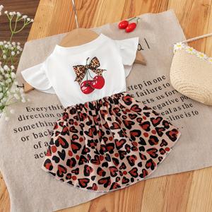 TEMU 프린트 플레어 스커트 체리 & 리본 장식 - 소형견 및 강아지용 민소매 올시즌 슬립온 드레스, 통기성 좋은 패션 펫 의류, 쉬운 착용 디자인