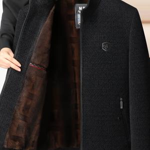 TEMU 피어슨 OBM 겨울 중년 남성용 인조 밍크 퍼 안감 스탠드 칼라 자켓, 남성용 안감 보온성 강화 두꺼운 집업 아우터웨어