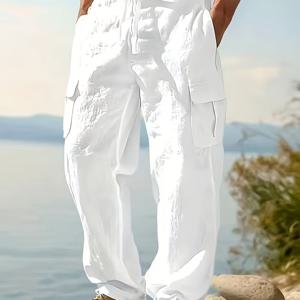 TEMU 2025년 신상 남성용 리넨 작업 바지, 심플한 컬러 매칭, 통기성 좋은 원단으로 답답함 없이 캐주얼한 분위기를 쉽게 연출