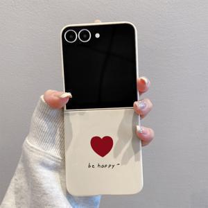 TEMU 레드 하트 풀커버 F130 상하단 접이식 화이트 TPU 휴대폰 케이스, 삼성 갤럭시 Z 플립 7, 삼성 갤럭시 Z 플립 6, 삼성 갤럭시 Z 플립 5, 삼성 갤럭시 Z 플립 4/3 5G용, 삼성 갤럭시 Z 플립 7 SE/FE용, 풀커버 낙하 방지, 슬림하고 가벼운 디자인