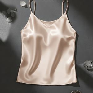TEMU 1개 우아한 솔리드 컬러 새틴 여성용 속옷 탑 - 섹시한 얇은 스트랩 디자인, 풀 커버리지, 매끄러운 광택 표면, 여름 착용에 적합, 다용도 얇은 스트랩 스타일 | 패셔너블한 얇은 스트랩 | 반짝이는 새틴