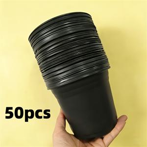 TEMU 배수구가 있는 블랙 플라스틱 식물 종묘통 50개, 5.9인치(약 15cm), 흑색 화분, 모종 옮기기, 심기, 다육식물 가드닝 선물용, 집 장식용